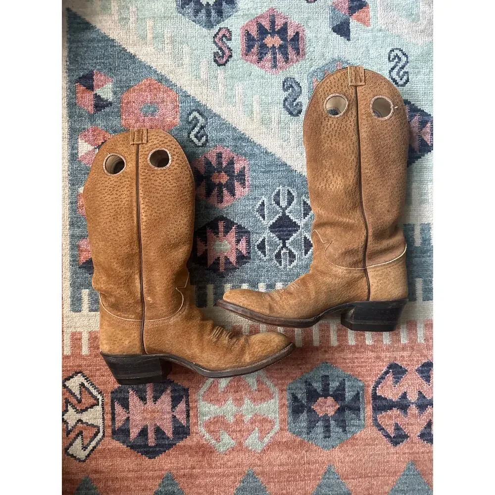 Vintage Tony Lama Suede Cowgirl Boots – Tan Western Round Toe Size 8